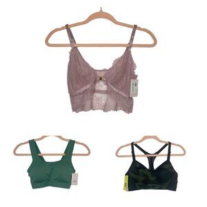 Auden Sports Bra Green Camo Longline Purple Lace Bralette Size Small Lot NWT